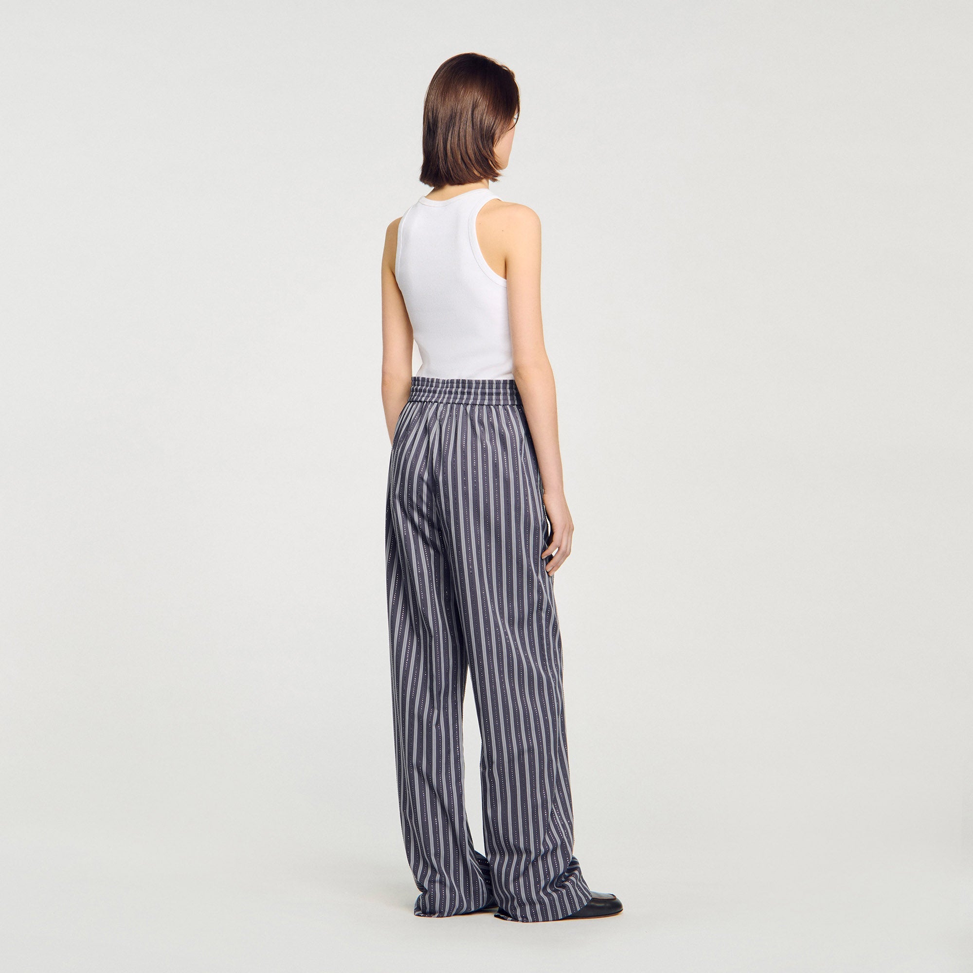 Wightfall Striped Rhinestone Trousers Grey