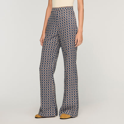 Donovan Floral-Print Floaty Trousers Deep Blue / Ocher