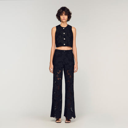 Amani Guipure Lace Trousers Black