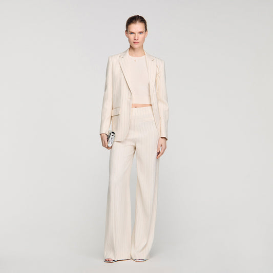 Serge Striped Trousers Ecru / Silver