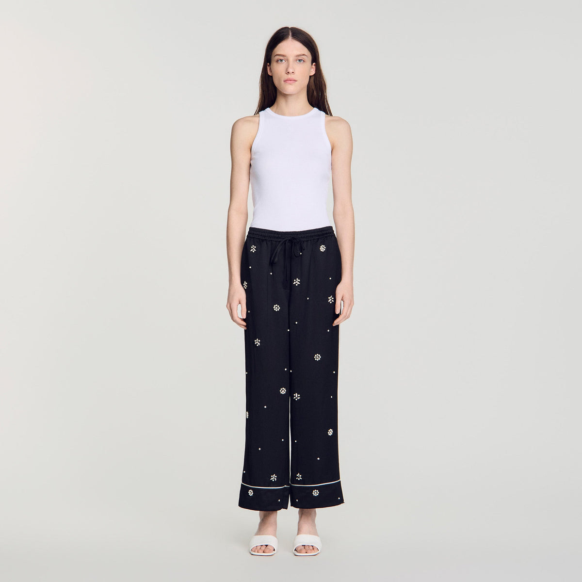 Rissea Rhinestone wide leg trouser Black
