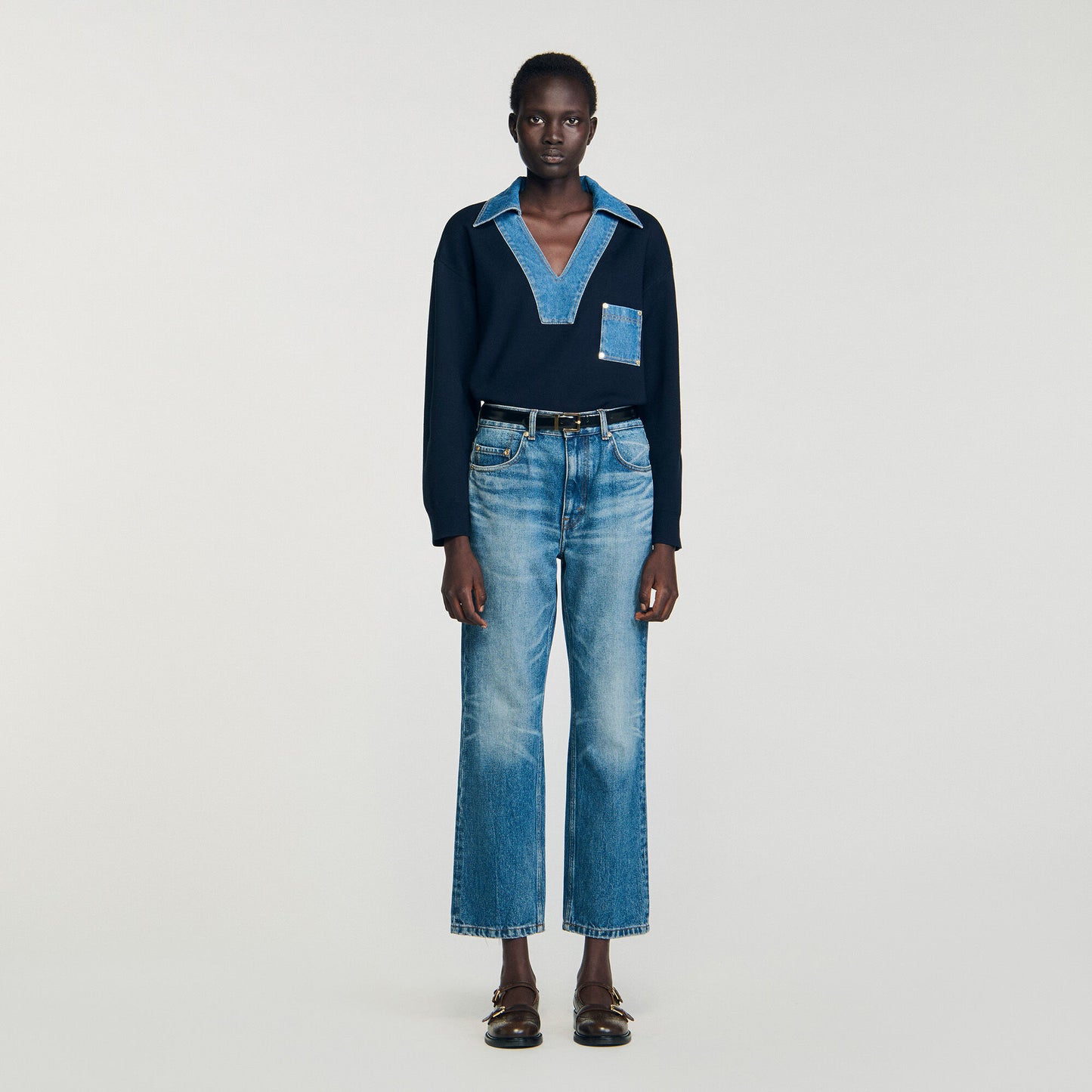 Madere Jumper With Denim Details Navy Blue
