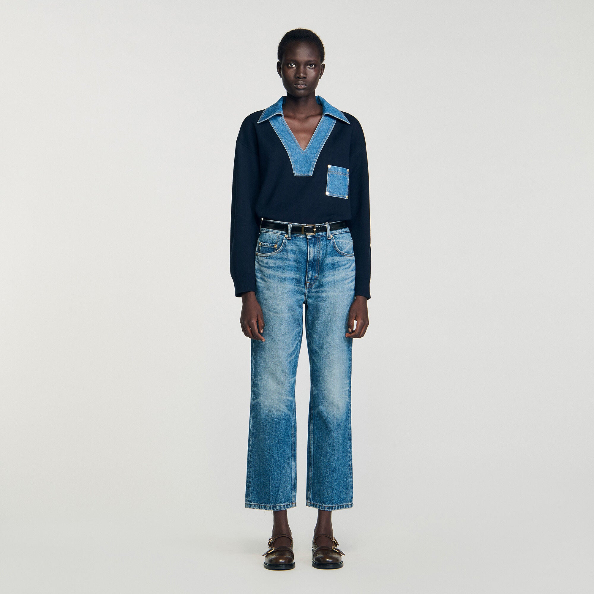 Madere Jumper With Denim Details Navy Blue