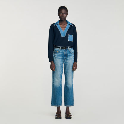 Madere Jumper With Denim Details Navy Blue