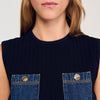 Isolde Knit And Denim Top Navy Blue