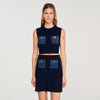 Isolde Knit And Denim Top Navy Blue
