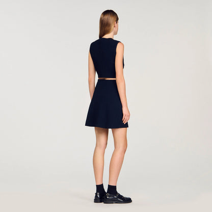 Isolde Knit And Denim Top Navy Blue