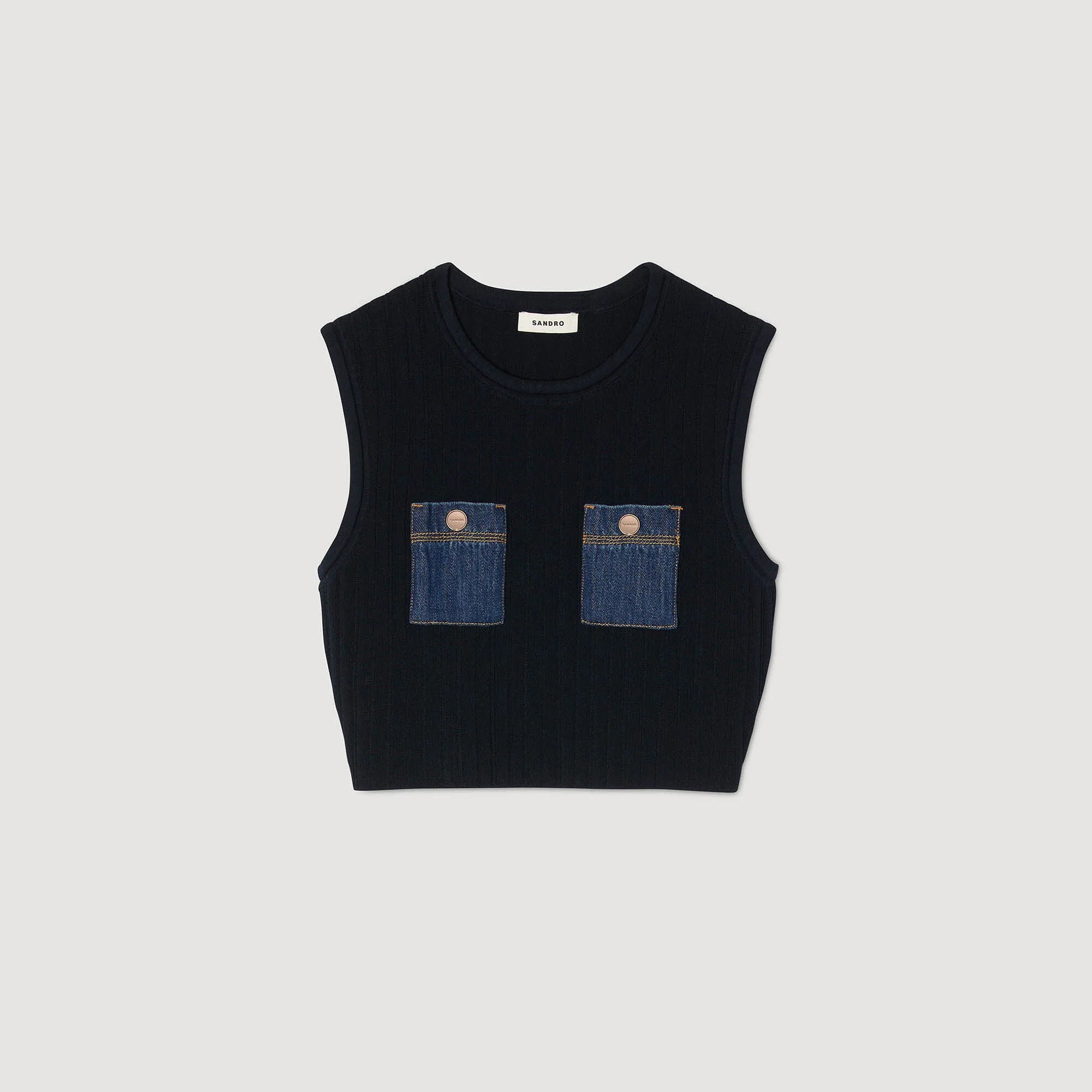 Isolde Knit And Denim Top Navy Blue