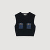 Isolde Knit And Denim Top Navy Blue