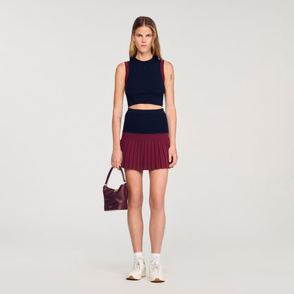 Arie Two-Tone Knit Top Navy Blue