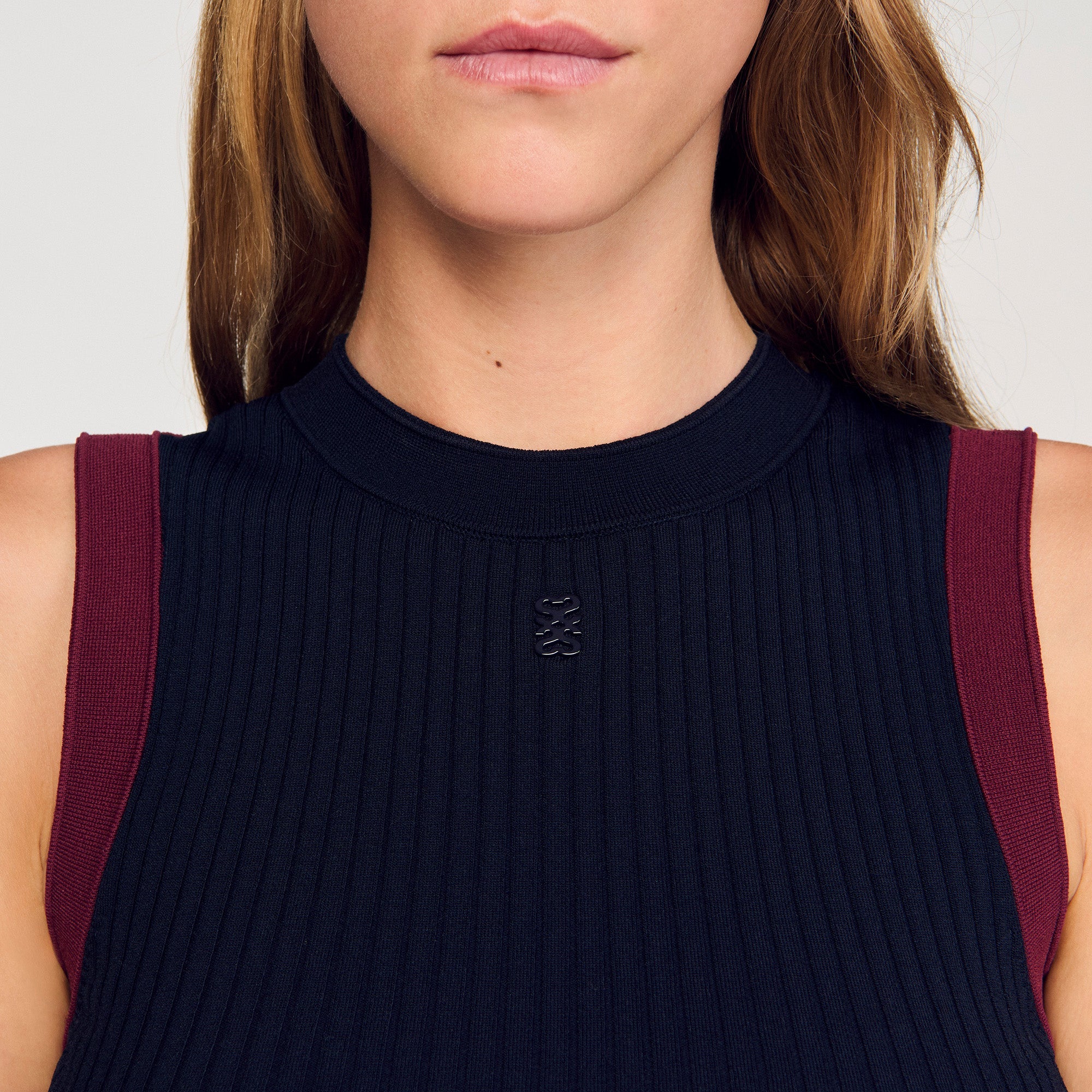 Arie Two-Tone Knit Top Navy Blue