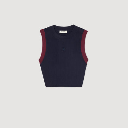 Arie Two-Tone Knit Top Navy Blue