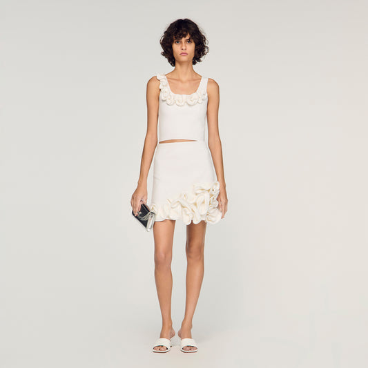 Calice Floral Knit Crop Top White