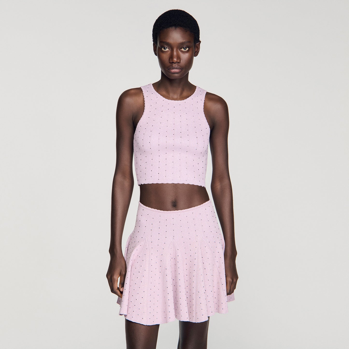 Tia Rhinestone Knit Crop Jumper Mauve