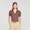 Driss Striped V-Neck Polo Jumper Brown