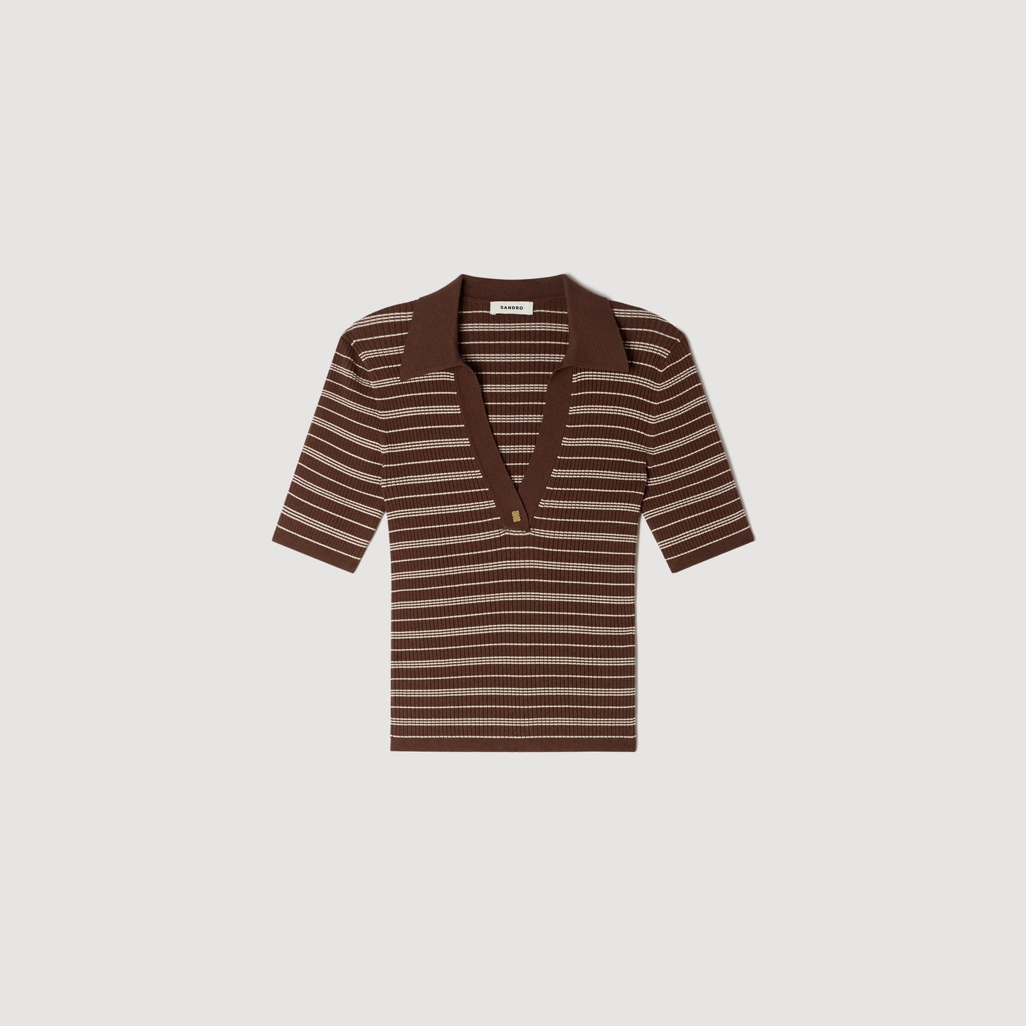 Driss Striped V-Neck Polo Jumper Brown