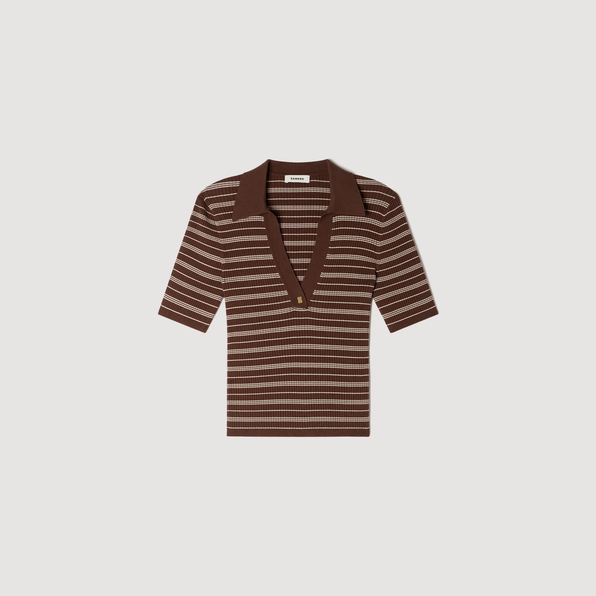 Driss Striped V-Neck Polo Jumper Brown