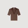 Driss Striped V-Neck Polo Jumper Brown