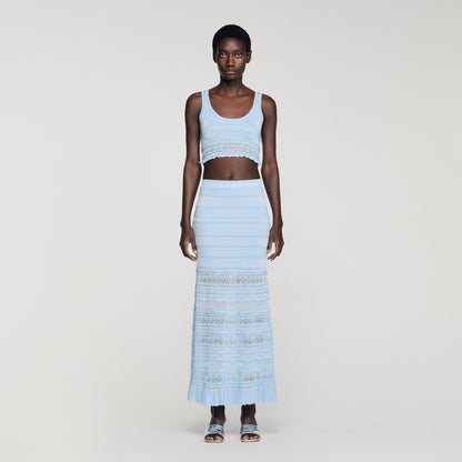 Andre Pointelle Knit Crop Top Sky Blue
