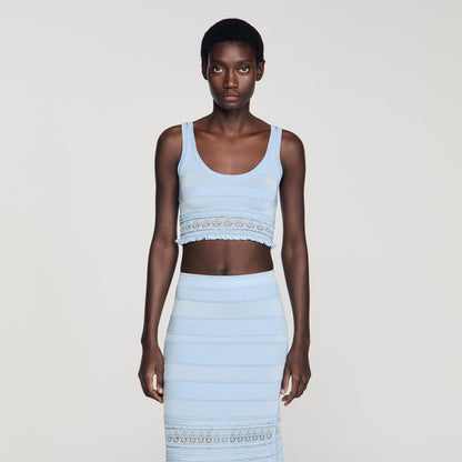 Andre Pointelle Knit Crop Top Sky Blue