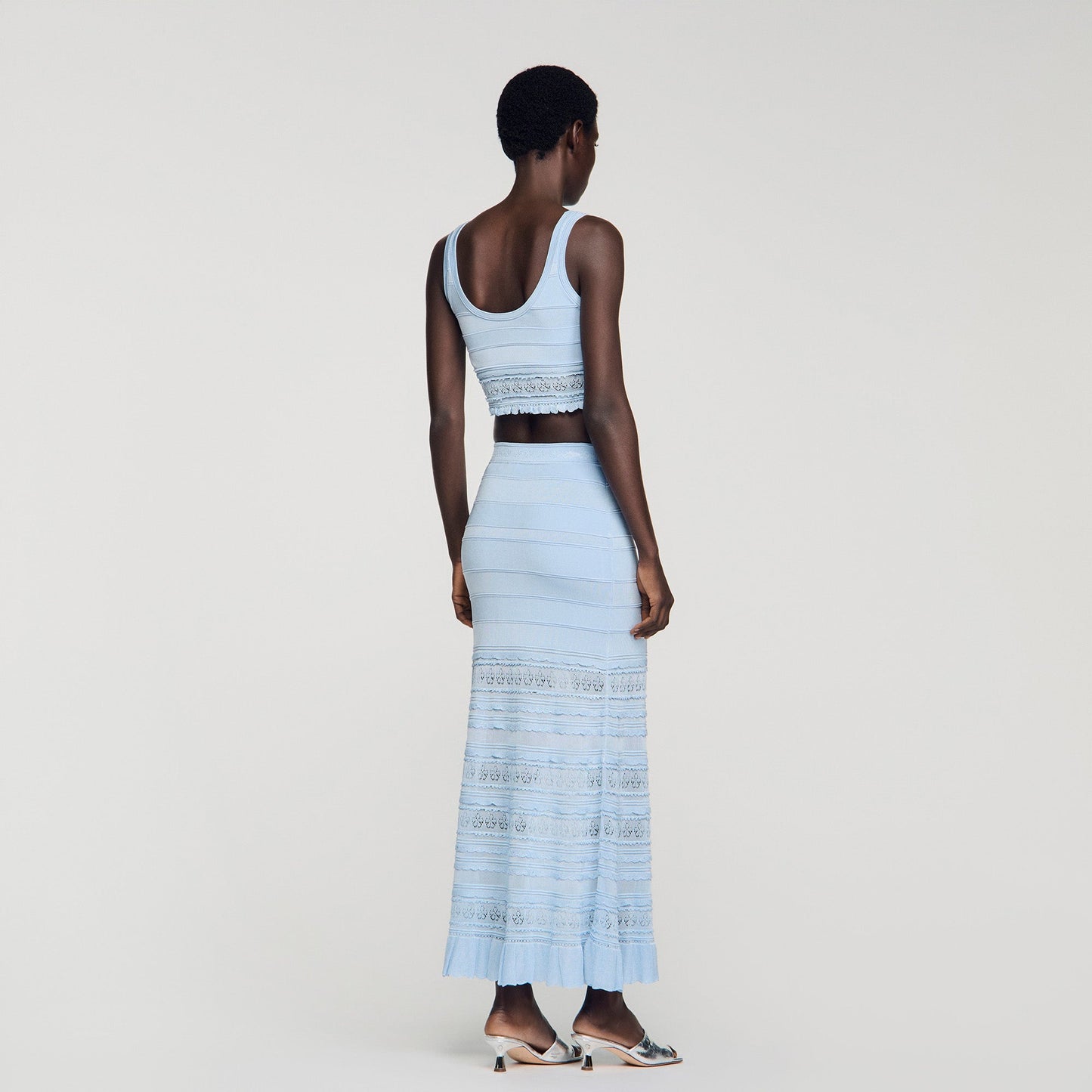Andre Pointelle Knit Crop Top Sky Blue