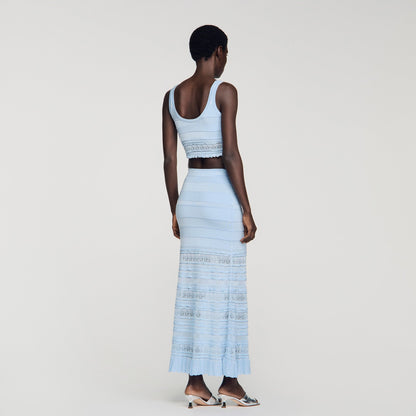 Andre Pointelle Knit Crop Top Sky Blue