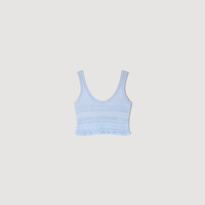 Andre Pointelle Knit Crop Top Sky Blue