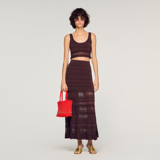 Andre Pointelle Knit Crop Top Brown