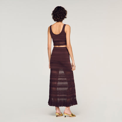 Andre Pointelle Knit Crop Top Brown