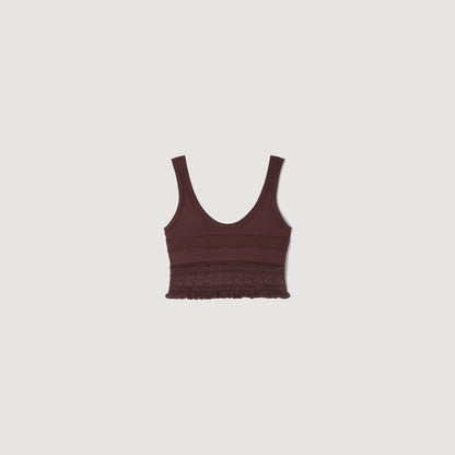 Andre Pointelle Knit Crop Top Brown
