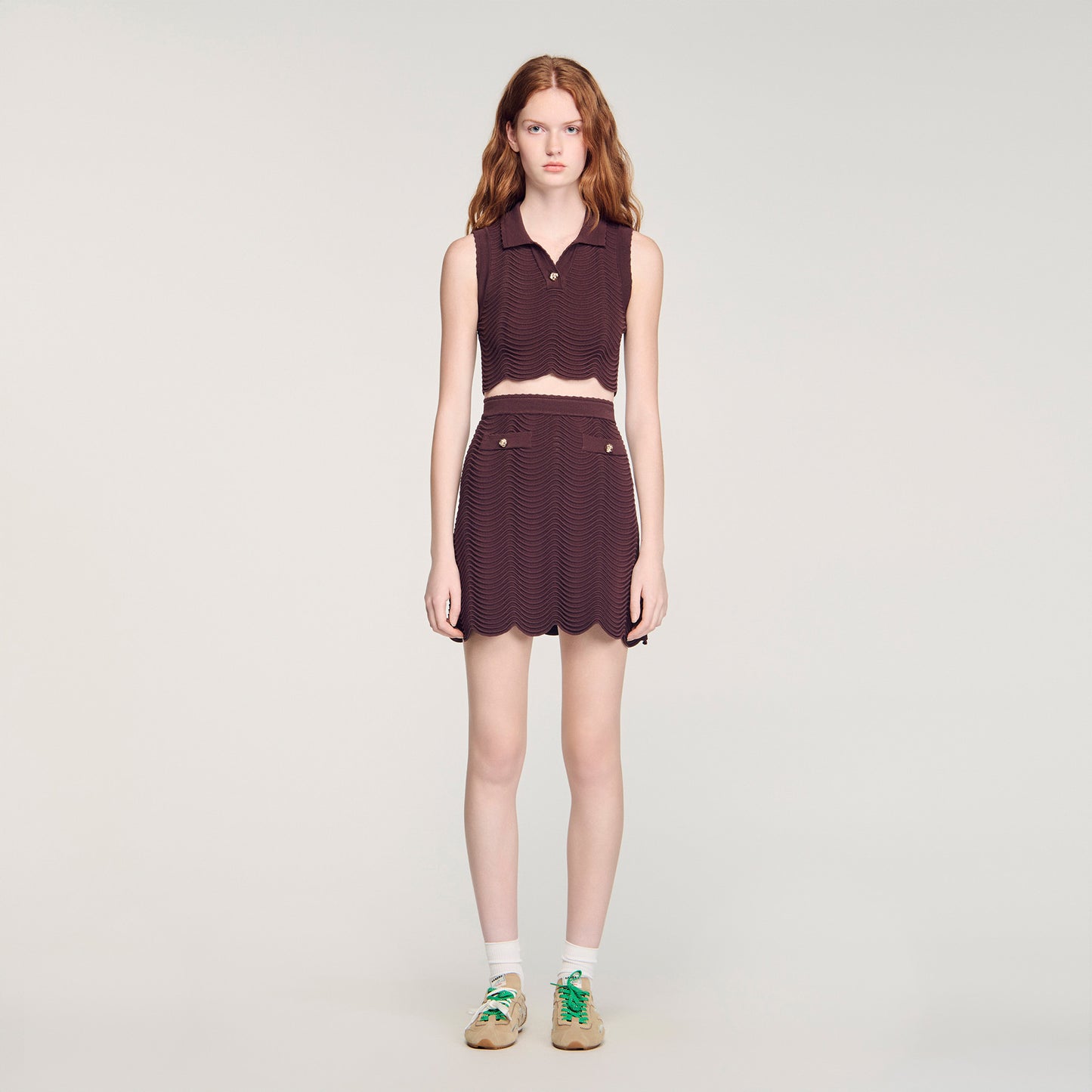 Davis Cropped Decorative Knit Top Brown