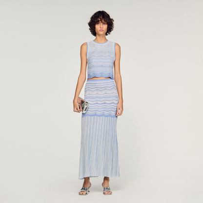 Davi Decorative Knit Crop Top Sky Blue