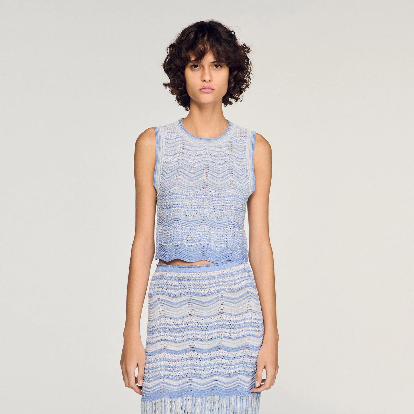 Davi Decorative Knit Crop Top Sky Blue