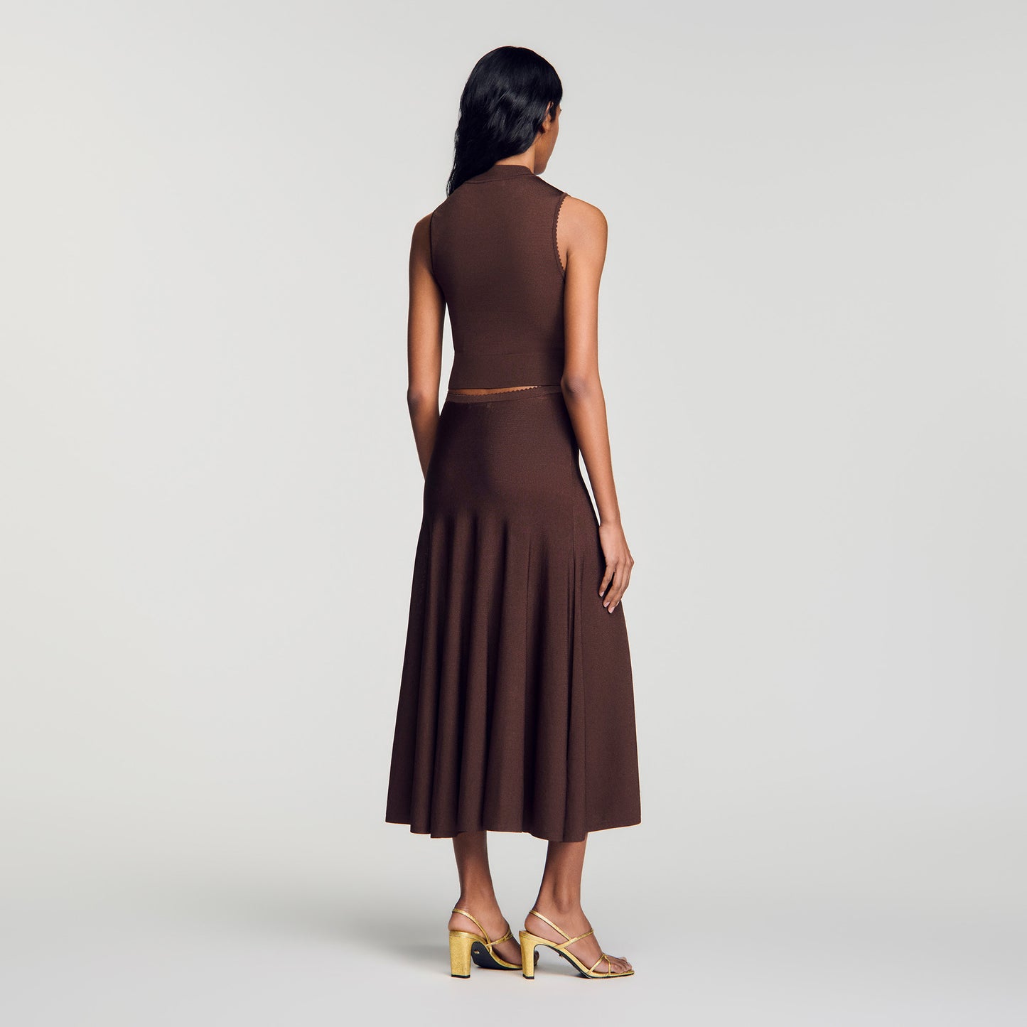 Giovi Cropped sheer effect jumper Brown