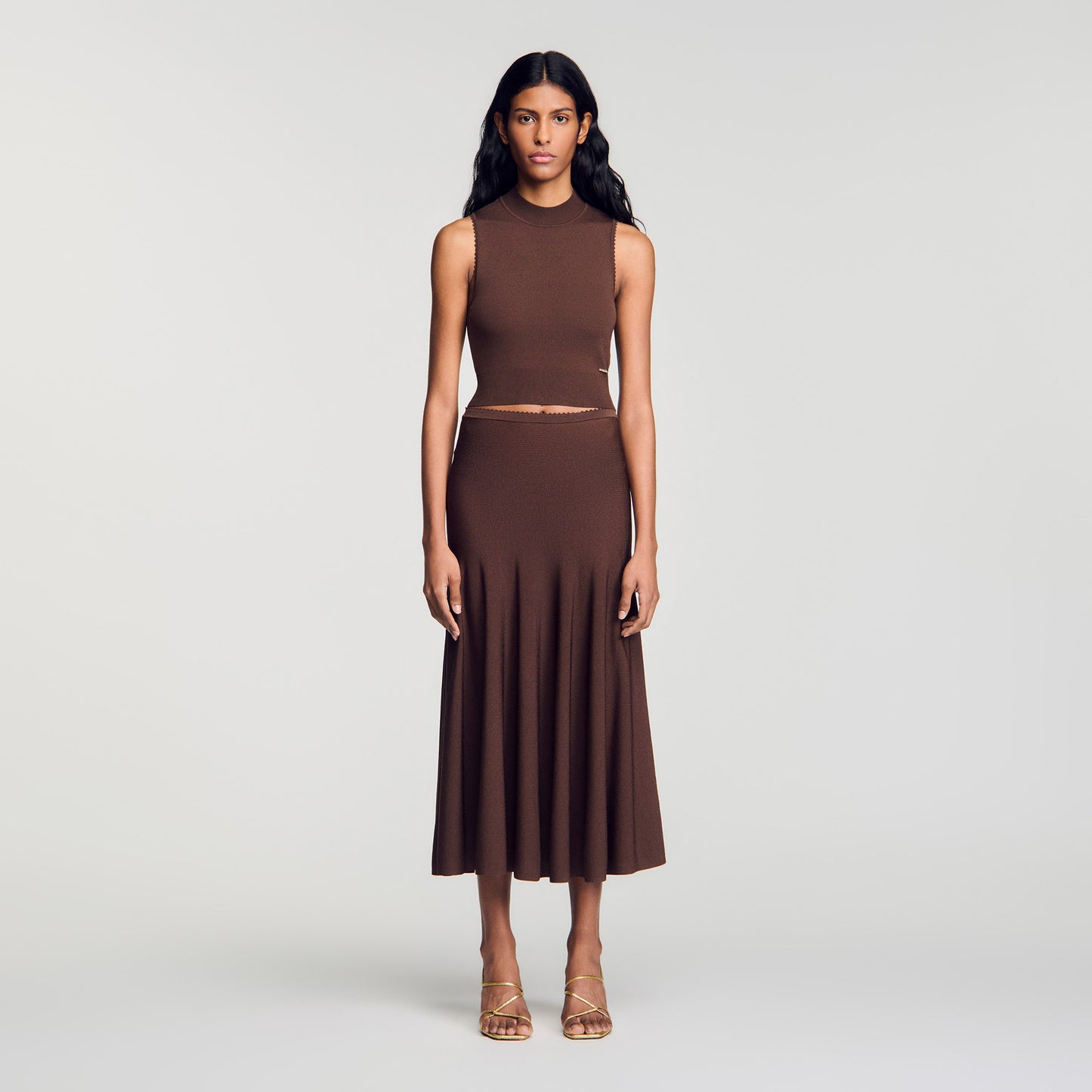 Giovi Cropped sheer effect jumper Brown