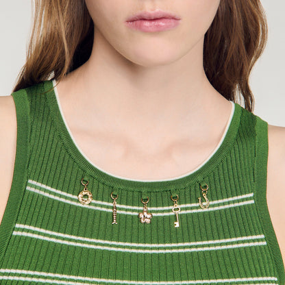Ona Striped vest top with tassels Green / Ecru