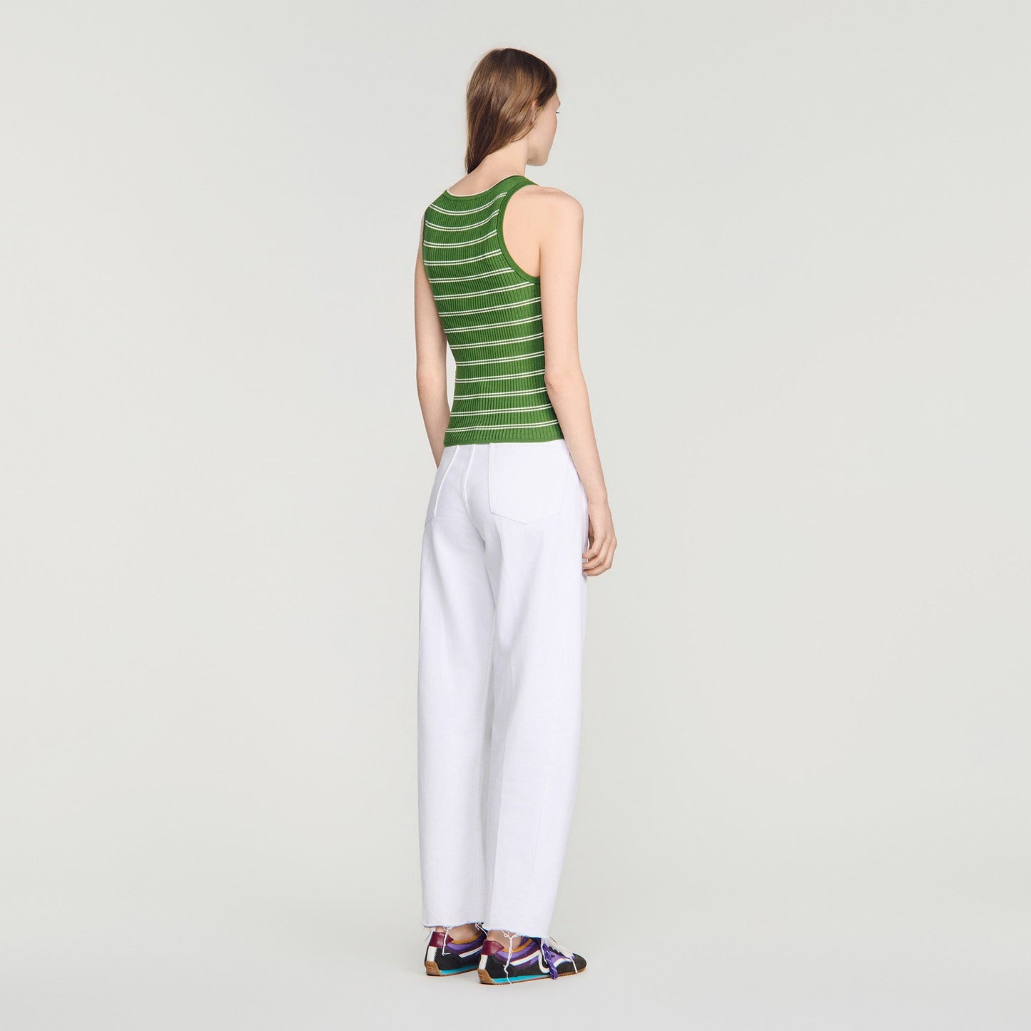 Ona Striped vest top with tassels Green / Ecru