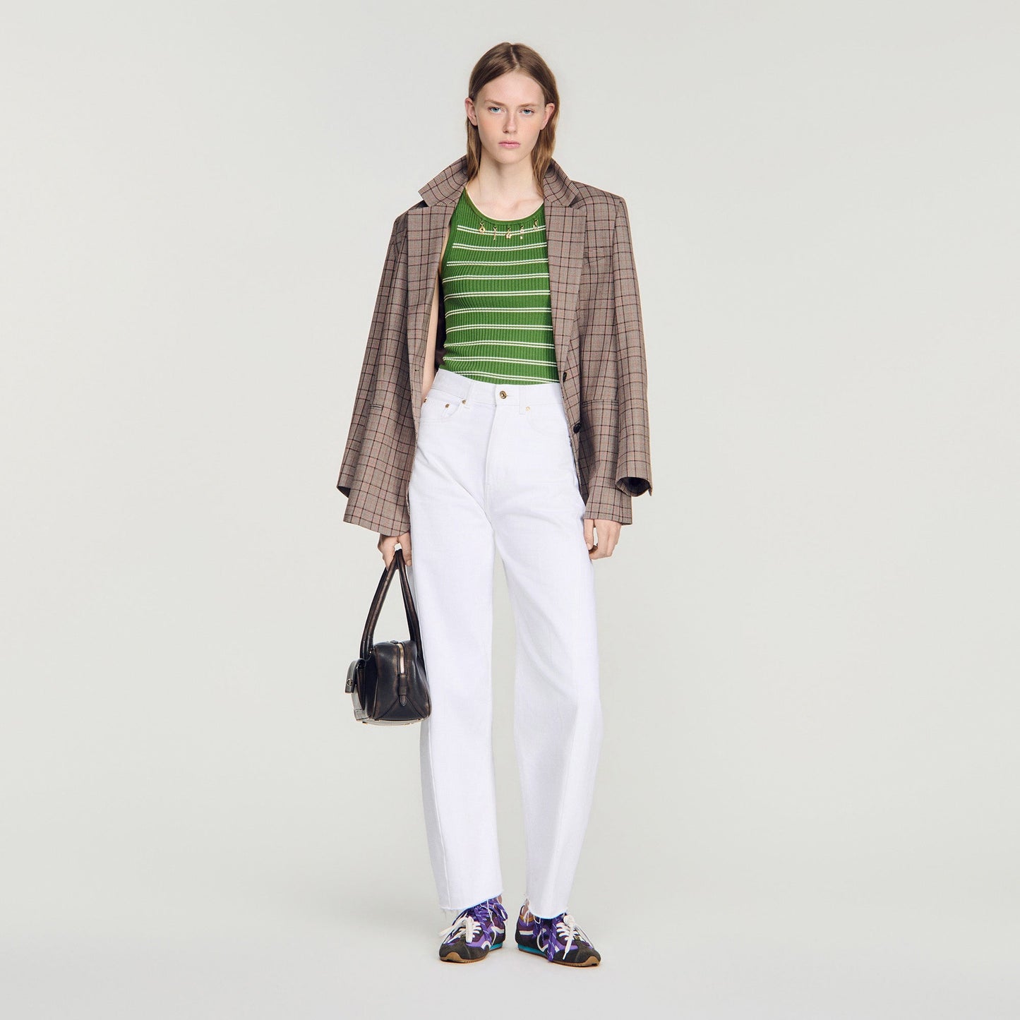 Ona Striped vest top with tassels Green / Ecru