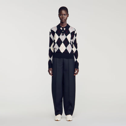 Zefira Argyle Polo Jumper Black / Ecru