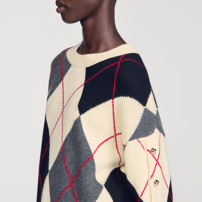 Gracie Argyle Polo Jumper Ecru / Black