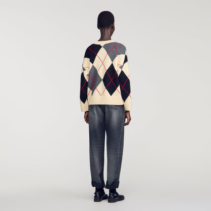 Gracie Argyle Polo Jumper Ecru / Black