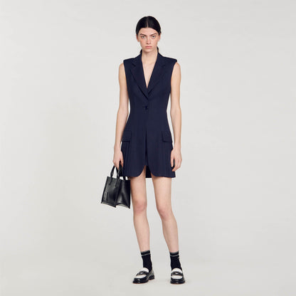 Short Pleated Suit Dress Deep Blu