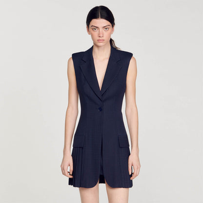 Short Pleated Suit Dress Deep Blu