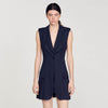 Short Pleated Suit Dress Deep Blu