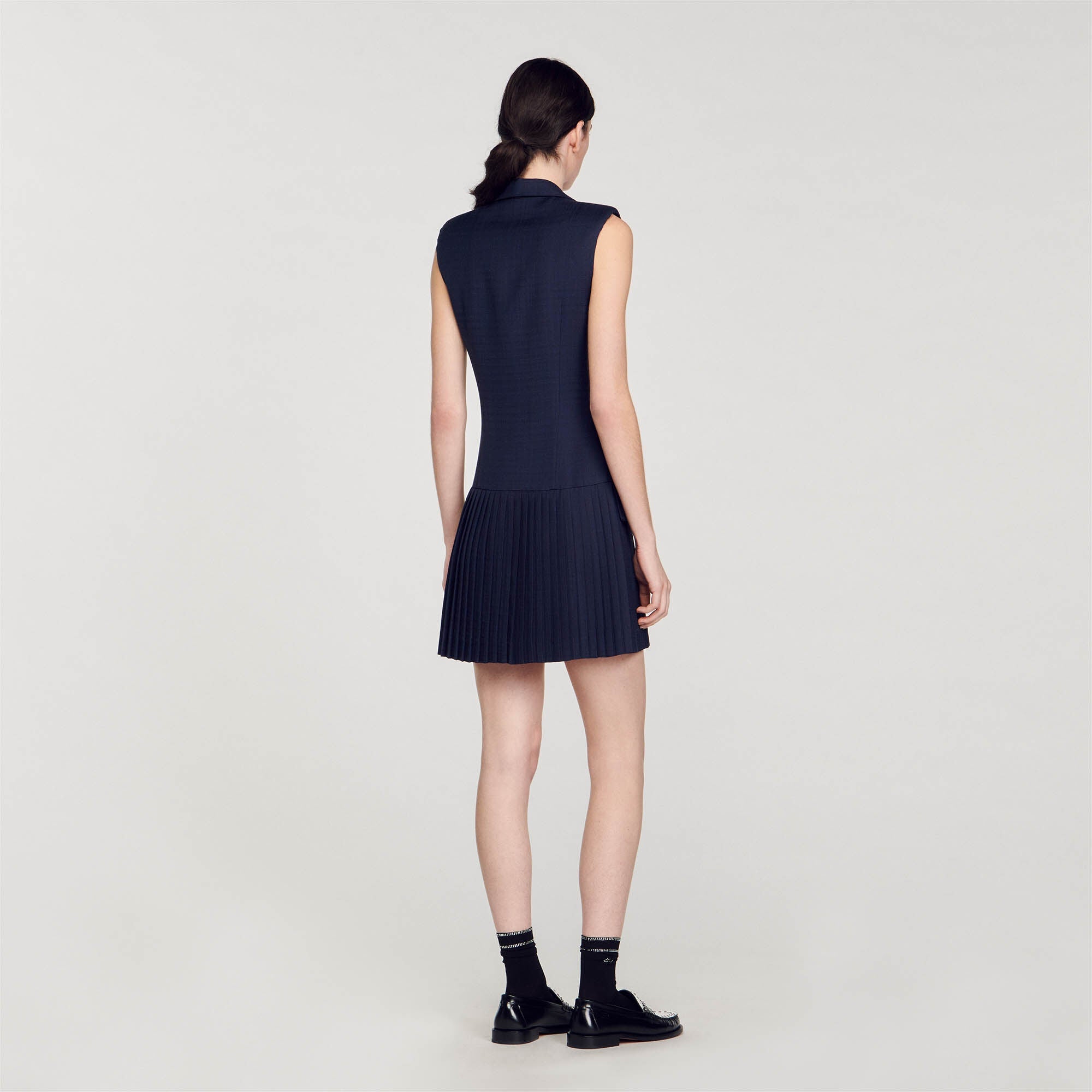 Short Pleated Suit Dress Deep Blu