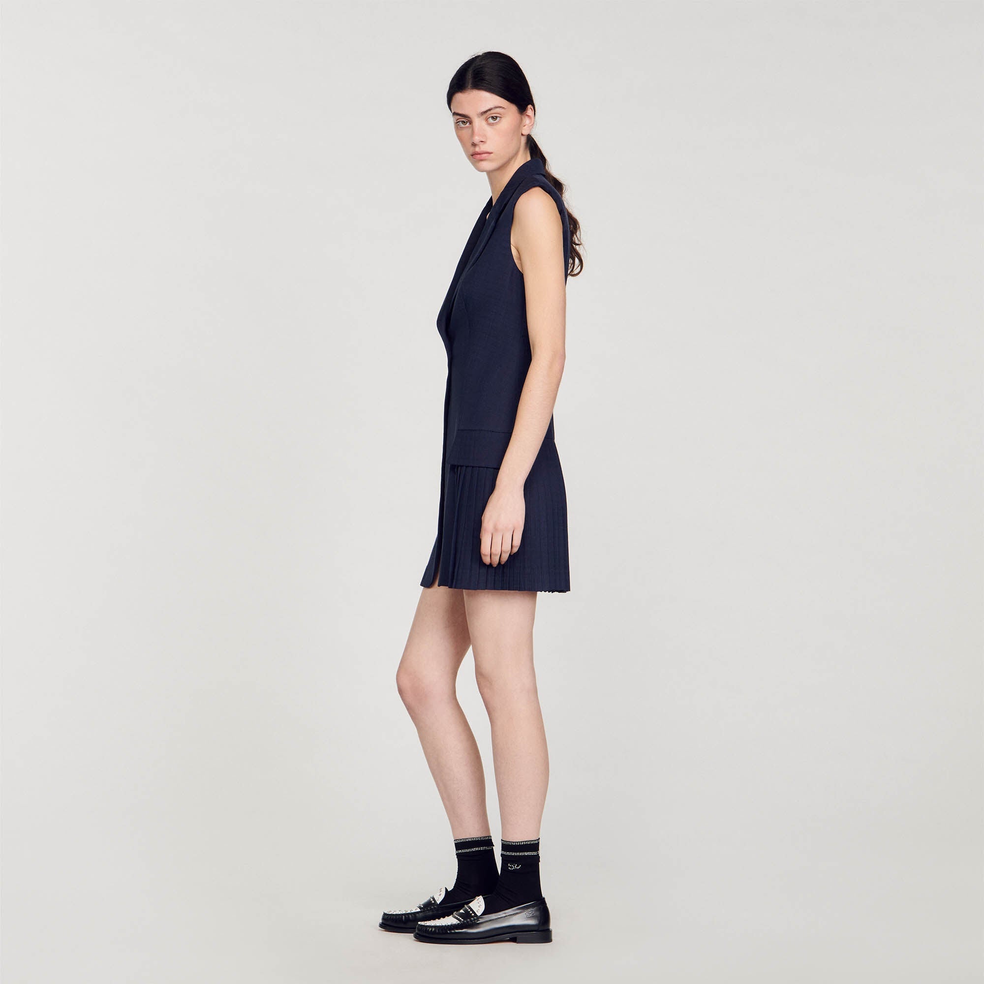 Short Pleated Suit Dress Deep Blu