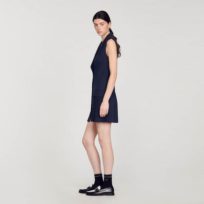 Short Pleated Suit Dress Deep Blu