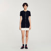 Short Knit Dress With Ruffle Black / Ecru