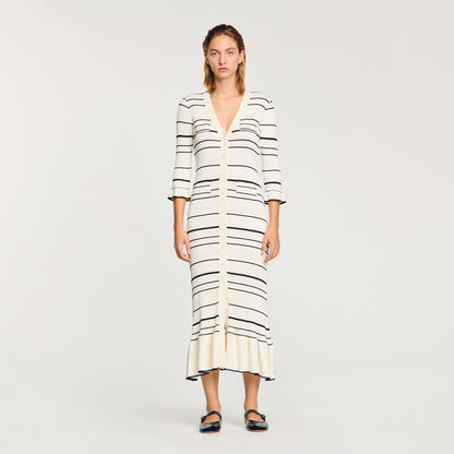 Stripy Knit Maxi Dress Ecru
