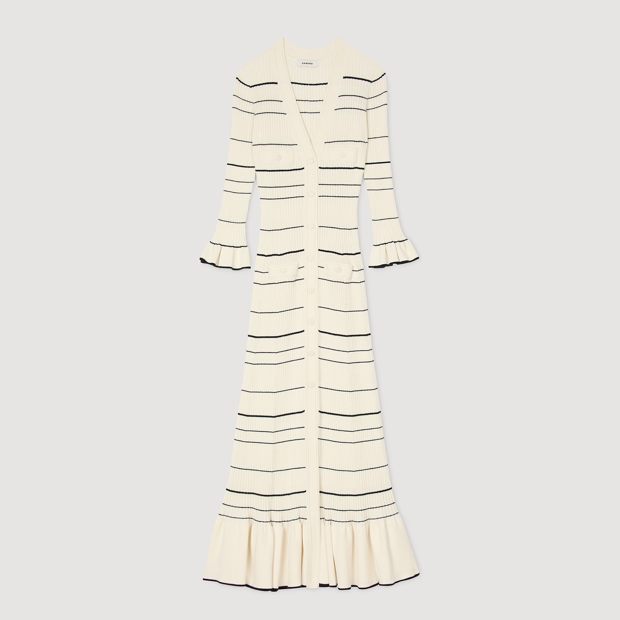 Stripy Knit Maxi Dress Ecru